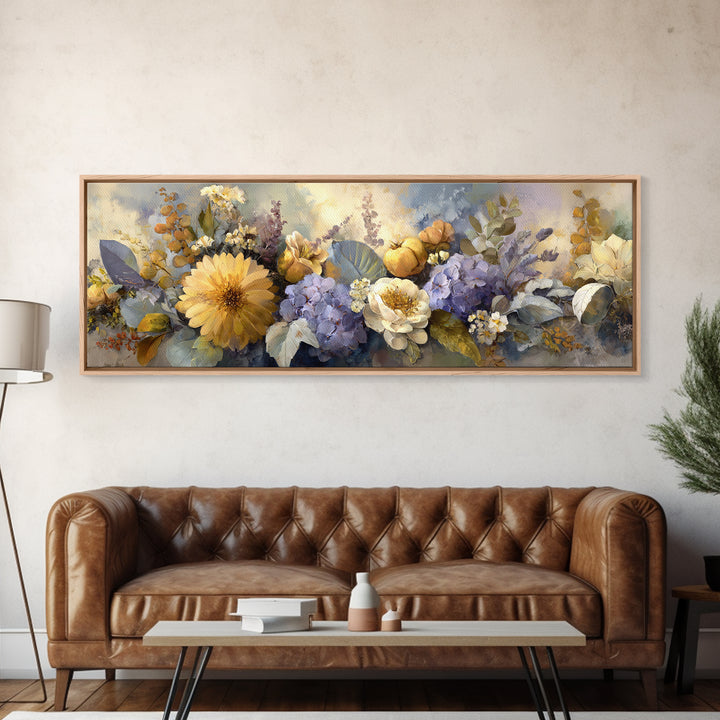 Greek Vase Modern Floral Design Framed Canvas Print, Mediterranean Art, Room Decor, Living Room Decor, Oil Painting, Azure, MAR-3x1-55