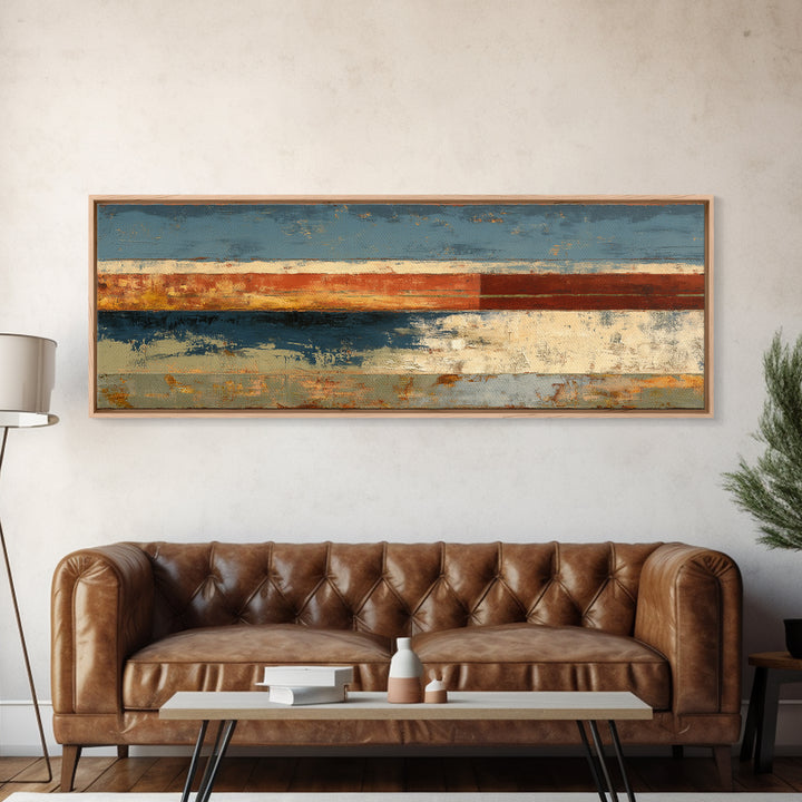 Warm Terra Cotta Abstract Landscape Canvas Print, Mediterranean Art, Digital Art Prints, Living Room Decor, Watercolor Art, MAR-3x1-6