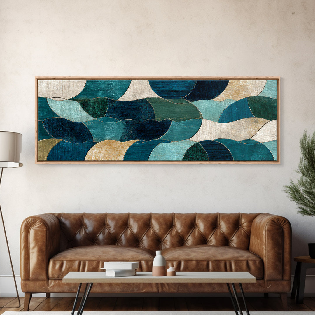 Coastal Cliffs with Sparkling Blue Water Framed Canvas Print, Mediterranean Art, Fine Art Print, Living Room Decor, Azure, MAR-3x1-60