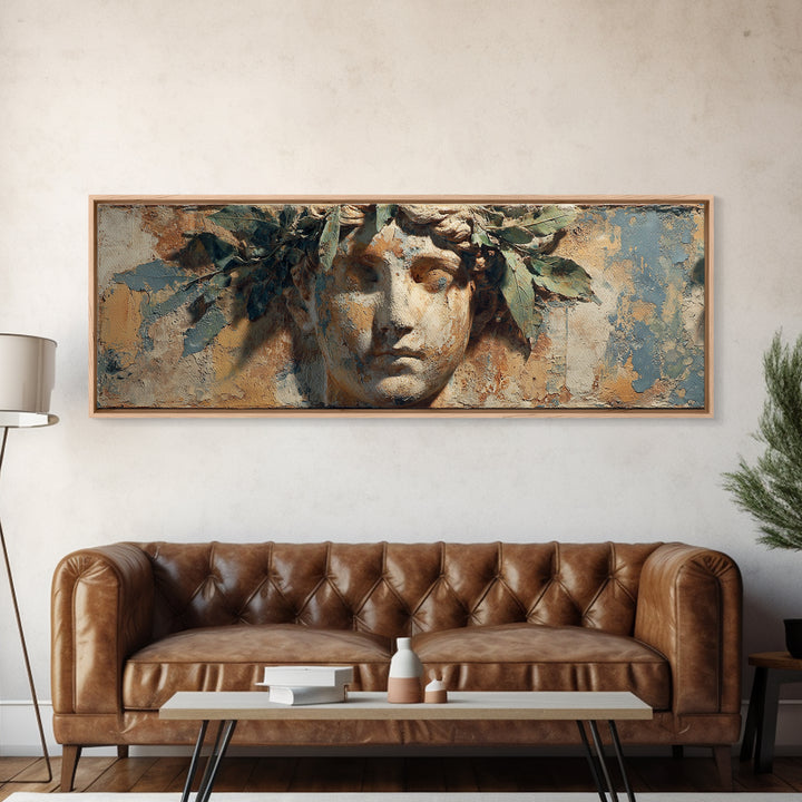Roman Statue Bust Canvas Print, Mediterranean Art, Downloadable Art, Living Room Decor, Oil Painting, Azure, Luxury Decor, MAR-3x1-62