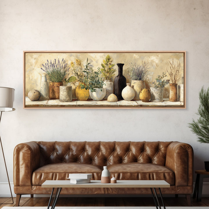 Wild Herbs Rosemary and Thyme Botanical Study Canvas Print, Mediterranean Art, Statement Artwork, Living Room Decor, Azure, MAR-3x1-64