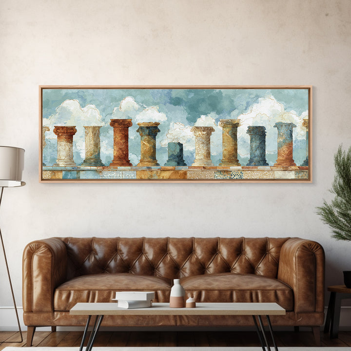 Ancient Column with Sea and Sky Beyond Canvas Print, Mediterranean Art, Contemporary Art, Living Room Decor, Fine Art, Azure, MAR-3x1-76
