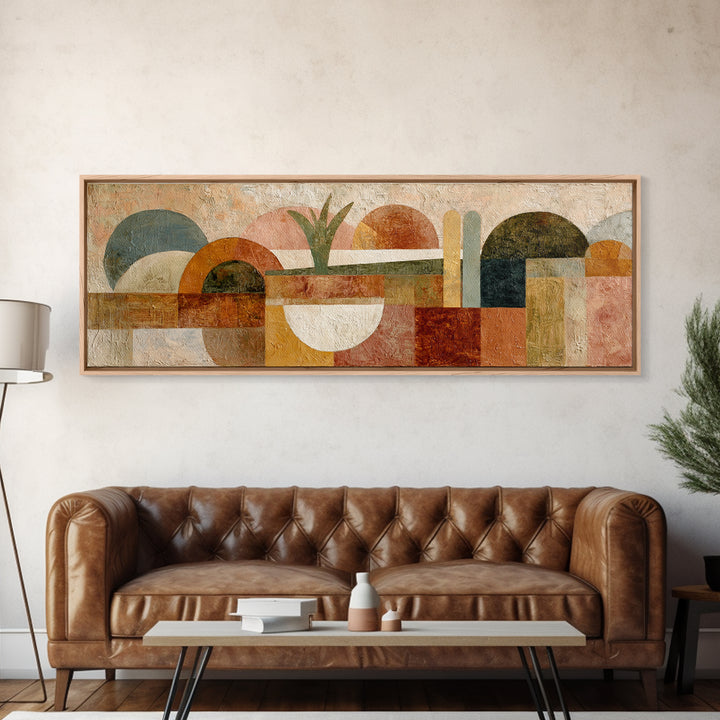 Warm Terra Cotta Abstract Landscape Canvas Print, Mediterranean Art, Textured Painting, Living Room Decor, Oil Painting, Azure, MAR-3x1-78