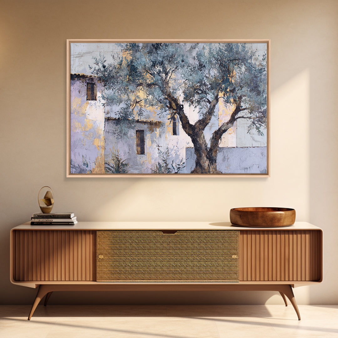 Olive Grove under Pale Morning Light Canvas Print, Mediterranean Art, Farmhouse Decor, Living Room Decor, Fine Art, Azure, MAR-3x2-21