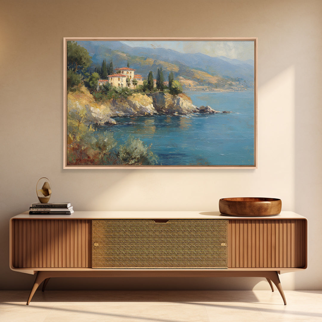 Coastal Cliffs with Sparkling Blue Water Canvas Print, Mediterranean Art, Coastal Art, Living Room Decor, Fine Art, Azure, MAR-3x2-72