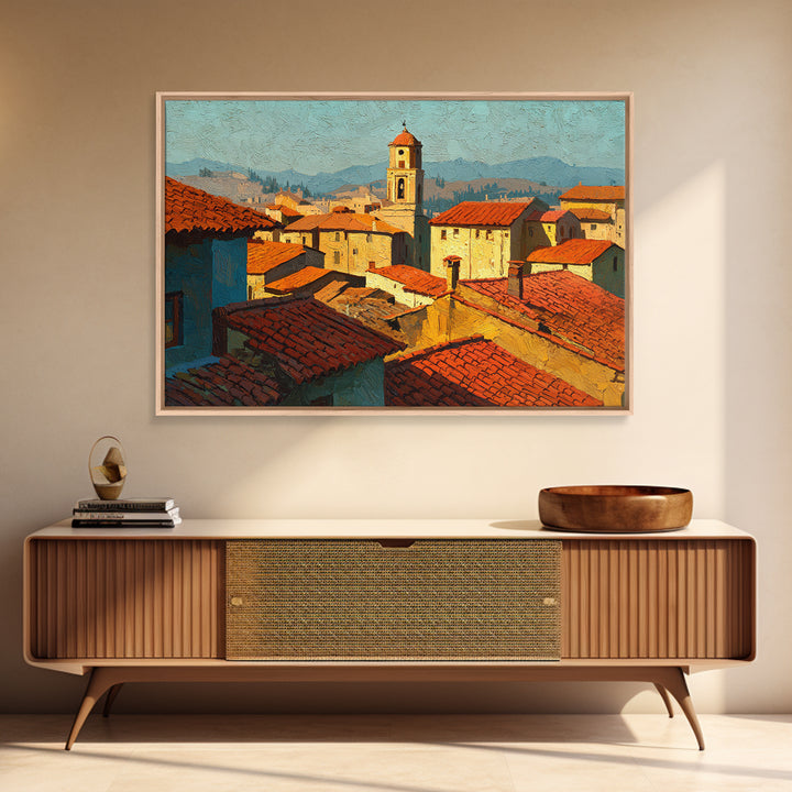 Sunset over Red Tiled Rooftops Canvas Print, Mediterranean Art, Landscape Wall Art, Living Room Decor, Fine Art, Azure, MAR-3x2-75