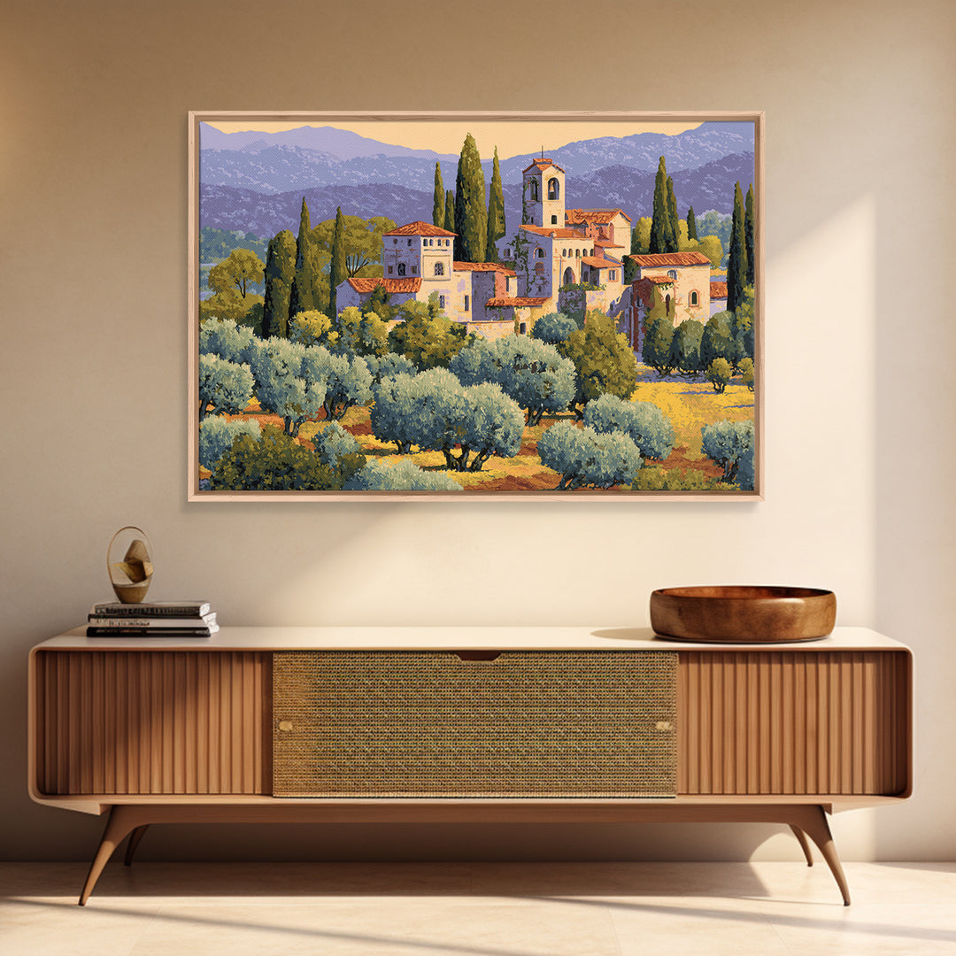 Olive Grove under Pale Morning Light Canvas Print, Mediterranean Art, Beach Wall Art, Living Room Decor, Fine Art, Azure, MAR-3x2-93