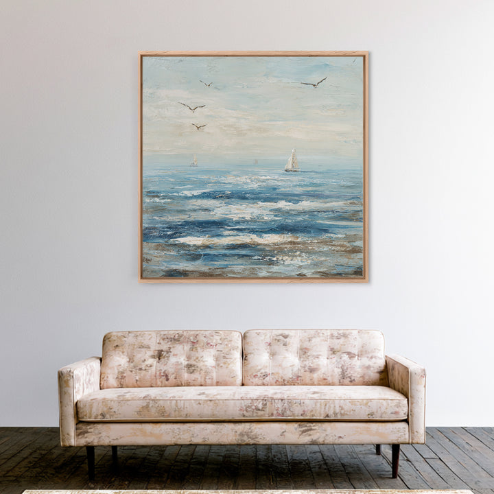 Elegant Moonlit Ocean Horizon Framed Canvas Print, Master Bedroom, Modern Decor, Bedroom Decor, Fine Art, Sanctuary, Wall Decor, MAS-1x1-1
