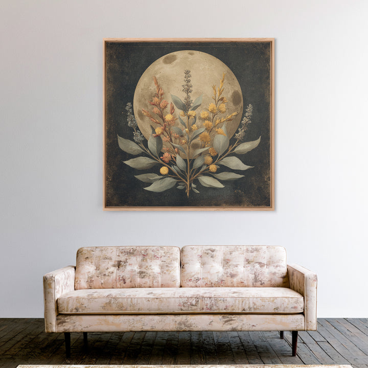 Dreamy Celestial Moon and Botanical Composition Canvas Print, Master Bedroom, Bedroom Wall Decor, Bedroom Decor, Sanctuary, MAS-1x1-11
