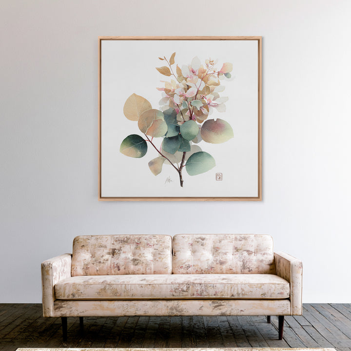 Gentle Eucalyptus Watercolor Branches Framed Canvas Print, Master Bedroom, Art Print, Bedroom Decor, Oil Painting, Sanctuary, MAS-1x1-12