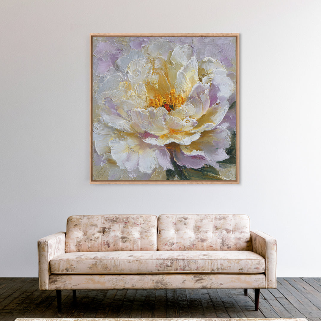 Romantic Neutral Peony Closeup Framed Canvas Print, Master Bedroom, Wall Art Bedroom, Bedroom Decor, Fine Art, Sanctuary, MAS-1x1-2