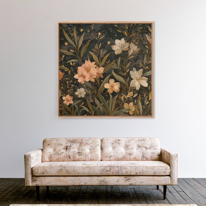 Night Garden with Pale Flowers and Stars Canvas Print, Master Bedroom, Farmhouse Decor, Bedroom Decor, Fine Art, Sanctuary, MAS-1x1-23