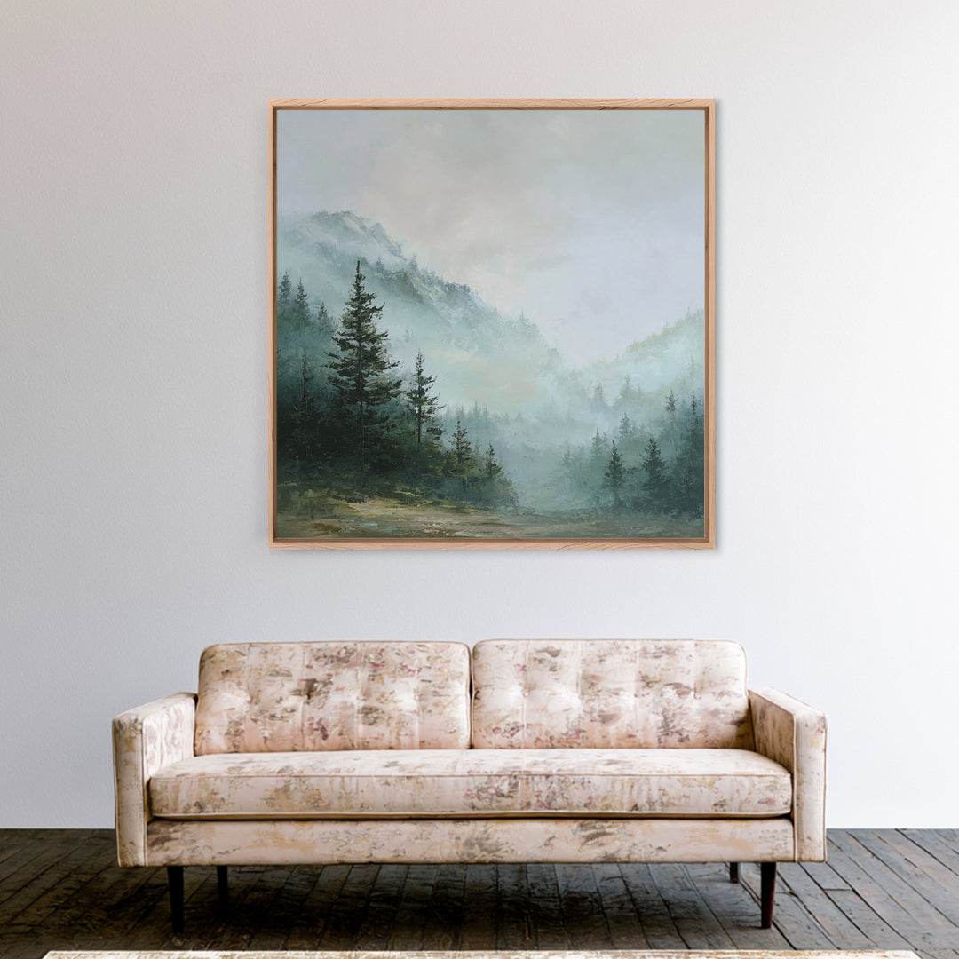 Calm Misty Forest Panorama Framed Canvas Print, Master Bedroom, Wedding Decor, Bedroom Decor, Sanctuary, Rustic Home Decor, MAS-1x1-28