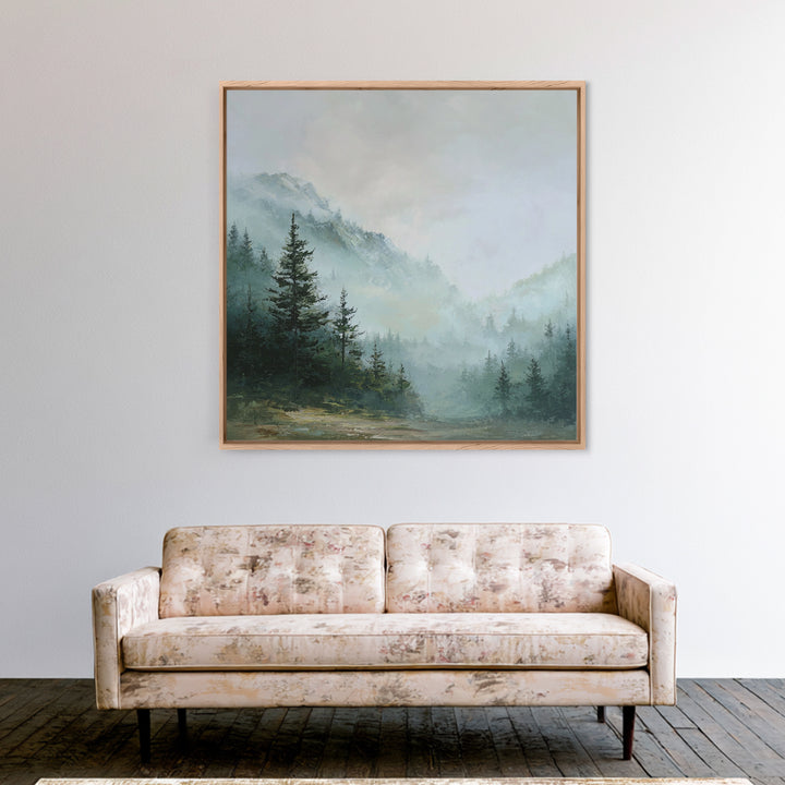 Calm Misty Forest Panorama Framed Canvas Print, Master Bedroom, Wedding Decor, Bedroom Decor, Sanctuary, Rustic Home Decor, MAS-1x1-28