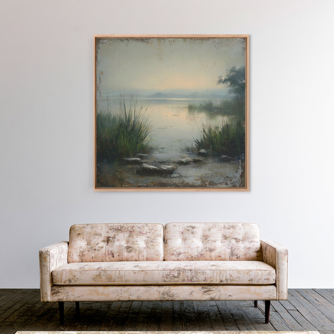 Serene Lake with Pale Morning Reflection Canvas Print, Master Bedroom, Bedroom Prints, Bedroom Decor, Fine Art, Sanctuary, MAS-1x1-31
