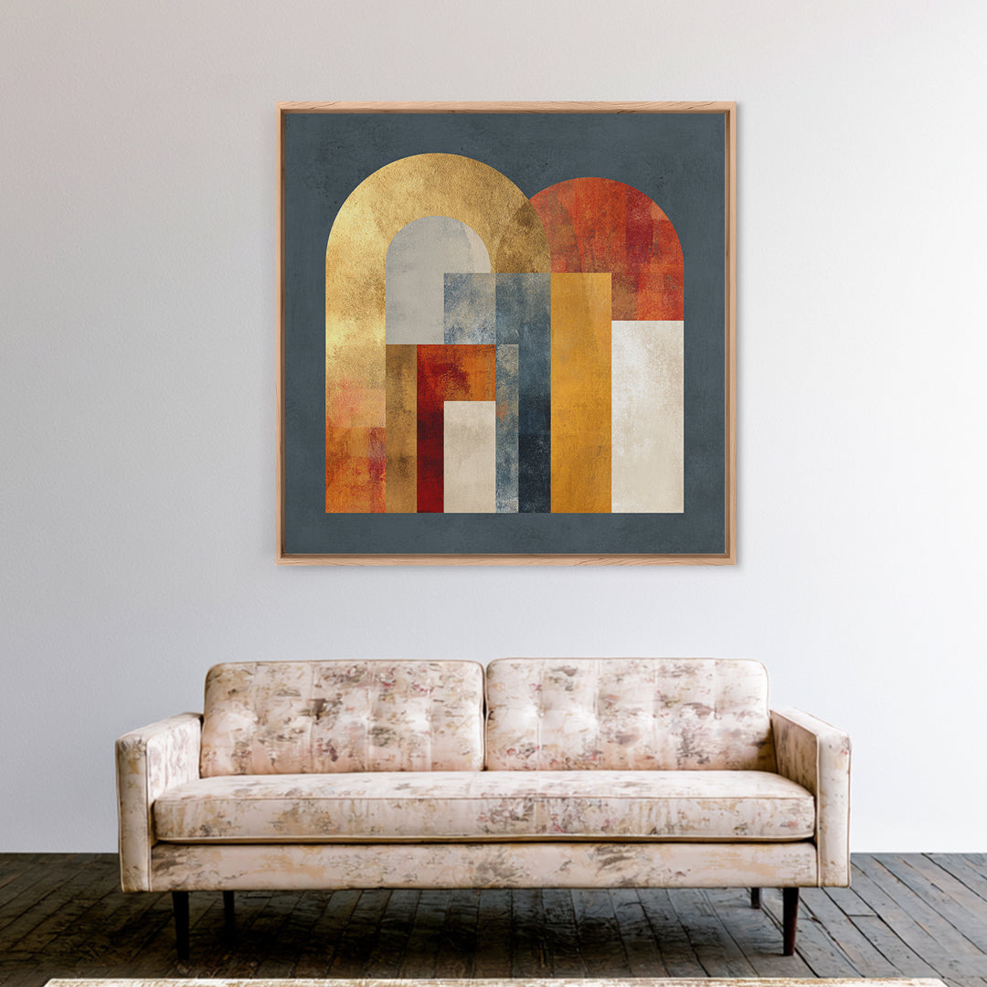 Gold Accented Abstract Arches Framed Canvas Print, Master Bedroom, Gallery Decor, Bedroom Decor, Fine Art, Sanctuary, MAS-1x1-32