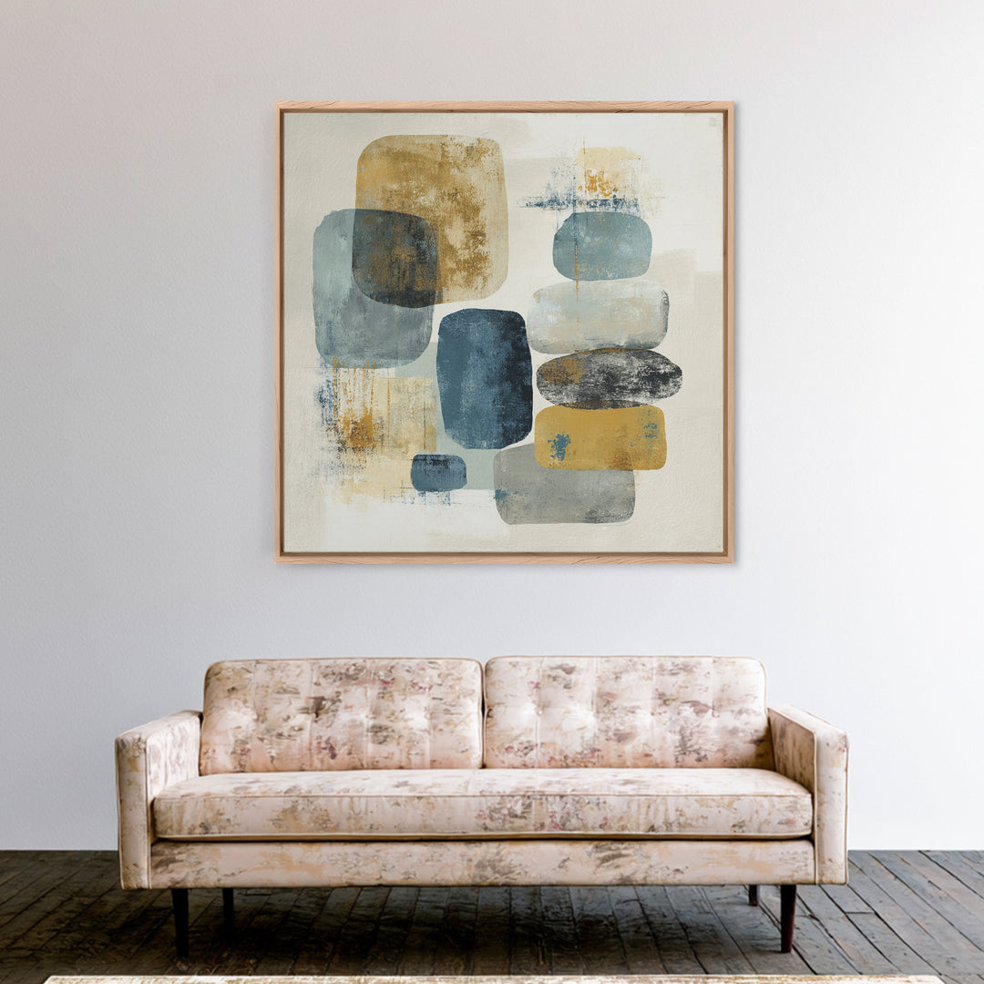 Minimal Stone Shapes Framed Canvas Print, Master Bedroom, Bedroom Prints, Bedroom Decor, Abstract Art, Sanctuary, Gallery Decor, MAS-1x1-64