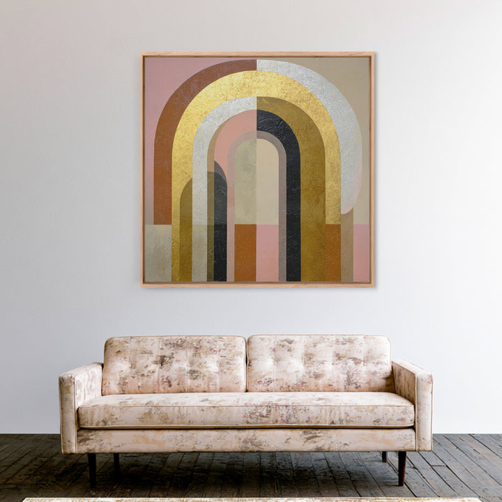 Gold Accented Abstract Arches Framed Canvas Print, Master Bedroom, Fine Art Print, Bedroom Decor, Abstract Art, Sanctuary, MAS-1x1-80