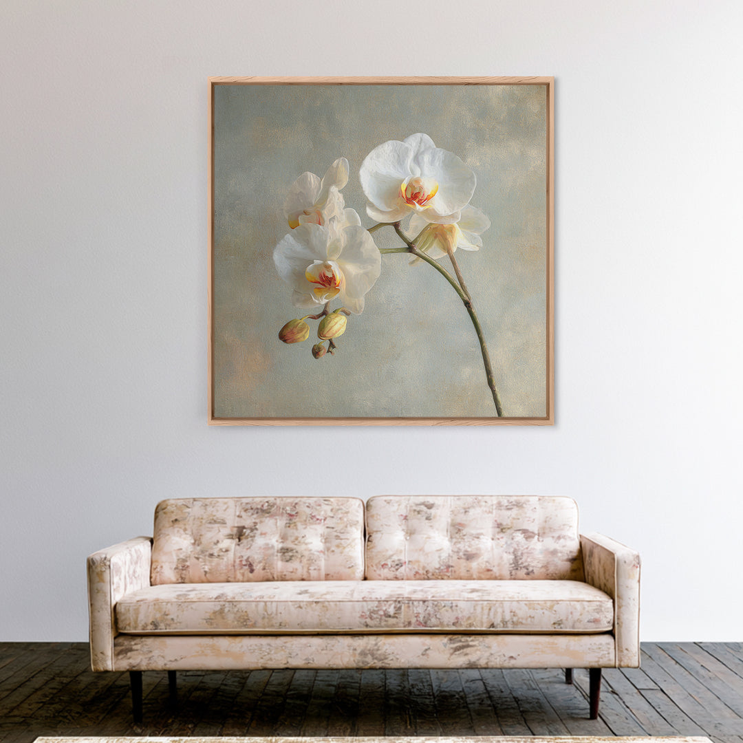 White Orchids Against Warm Gray Background Canvas Print, Master Bedroom, Art Print, Bedroom Decor, Fine Art, Sanctuary, MAS-1x1-81