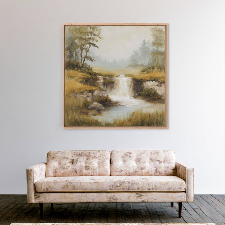 Peaceful Waterfall in Misty Green Forest Canvas Print, Master Bedroom, Room Decor, Bedroom Decor, Fine Art, Sanctuary, MAS-1x1-91