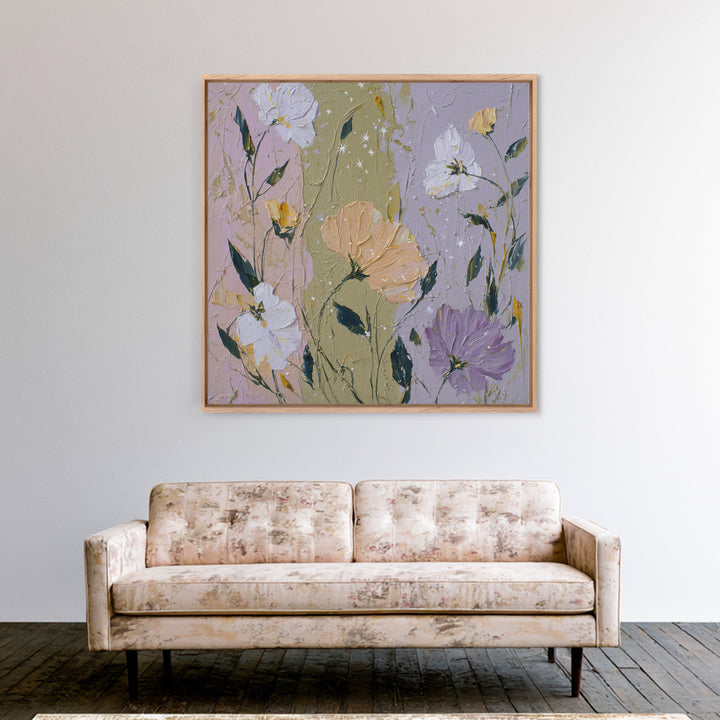 Night Garden with Pale Flowers and Stars Canvas Print, Master Bedroom, Fine Art Print, Bedroom Decor, Watercolor Art, Sanctuary, MAS-1x1-95
