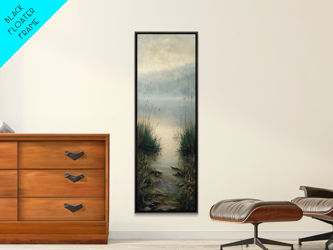 Serene Lake with Pale Morning Reflection Framed Canvas Print, Master Bedroom, Bedroom Wall Art, Bedroom Decor, Oil Painting, MAS-1x3-19