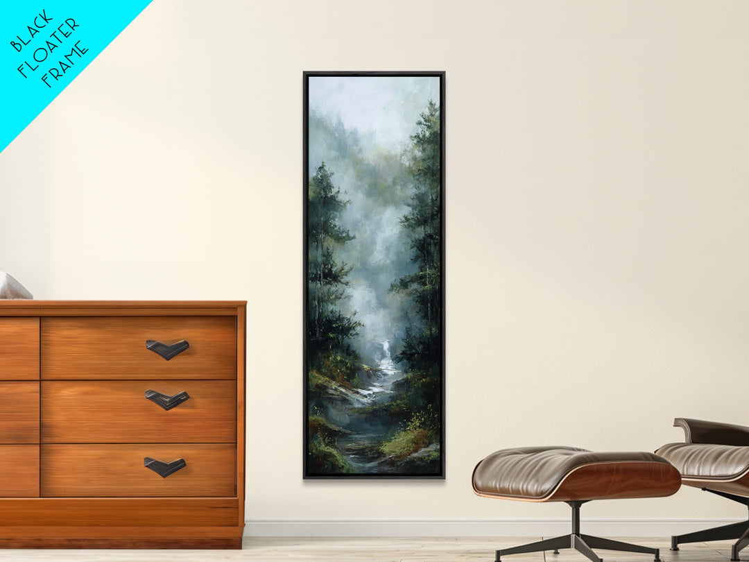 Peaceful Waterfall in Misty Green Forest Canvas Print, Master Bedroom, Wall Decor Bedroom, Bedroom Decor, Fine Art, Sanctuary, MAS-1x3-55