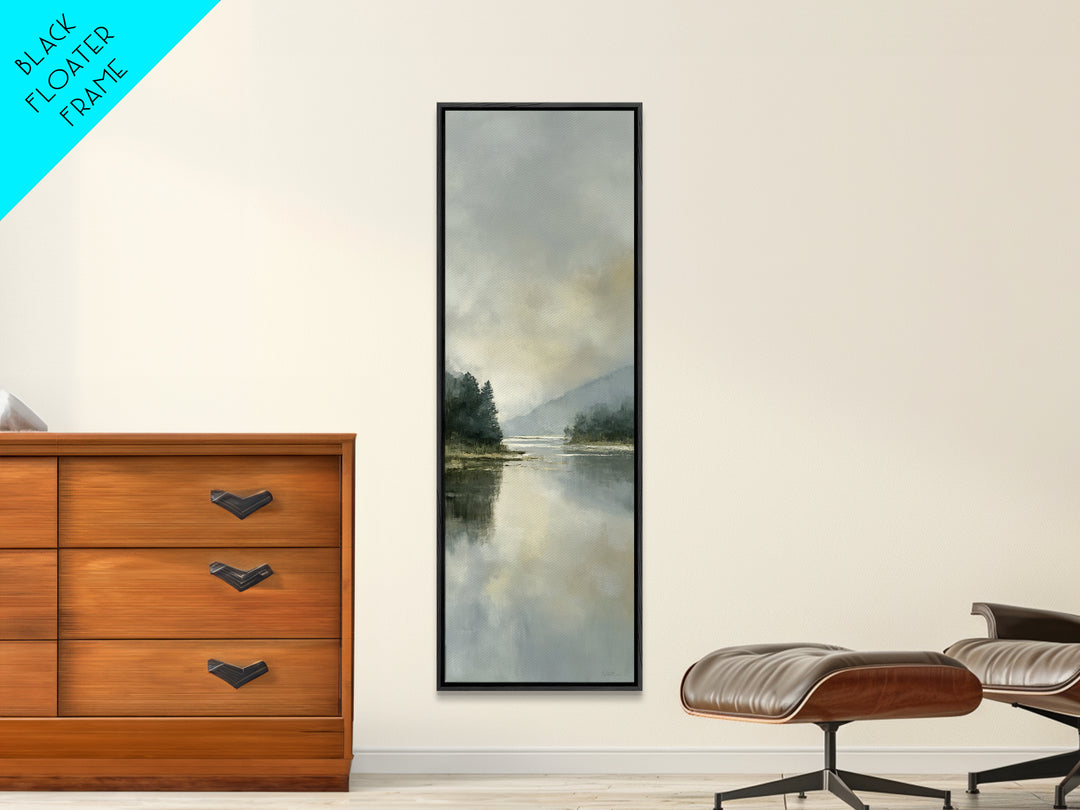 Serene Lake with Pale Morning Reflection Framed Canvas Print, Master Bedroom, Boho Decor, Bedroom Decor, Fine Art, Sanctuary, MAS-1x3-91