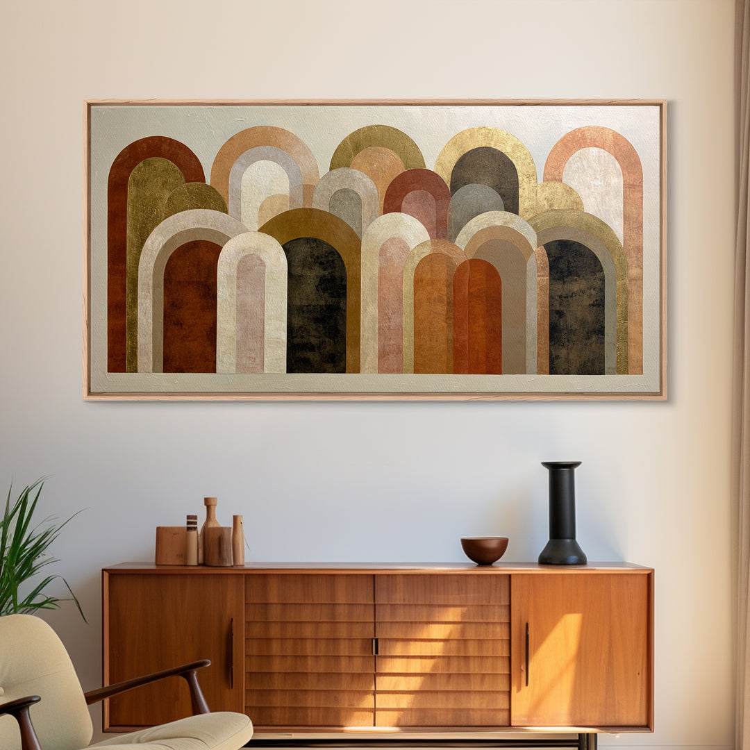 Gold Accented Abstract Arches Framed Canvas Print, Master Bedroom, Wall Art Bedroom, Bedroom Decor, Fine Art, Sanctuary, MAS-2x1-100