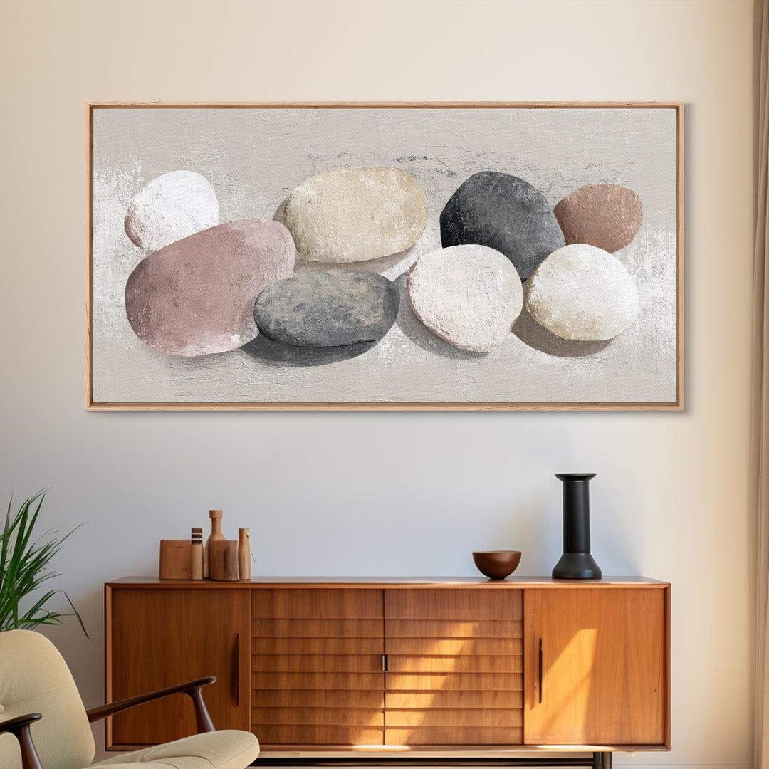 Minimal Stone Shapes Framed Canvas Print, Master Bedroom, Room Decor, Bedroom Decor, Abstract Art, Sanctuary, Wall Decal, MAS-2x1-12