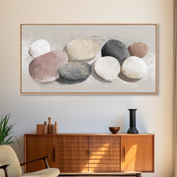 Minimal Stone Shapes Framed Canvas Print, Master Bedroom, Room Decor, Bedroom Decor, Abstract Art, Sanctuary, Wall Decal, MAS-2x1-12