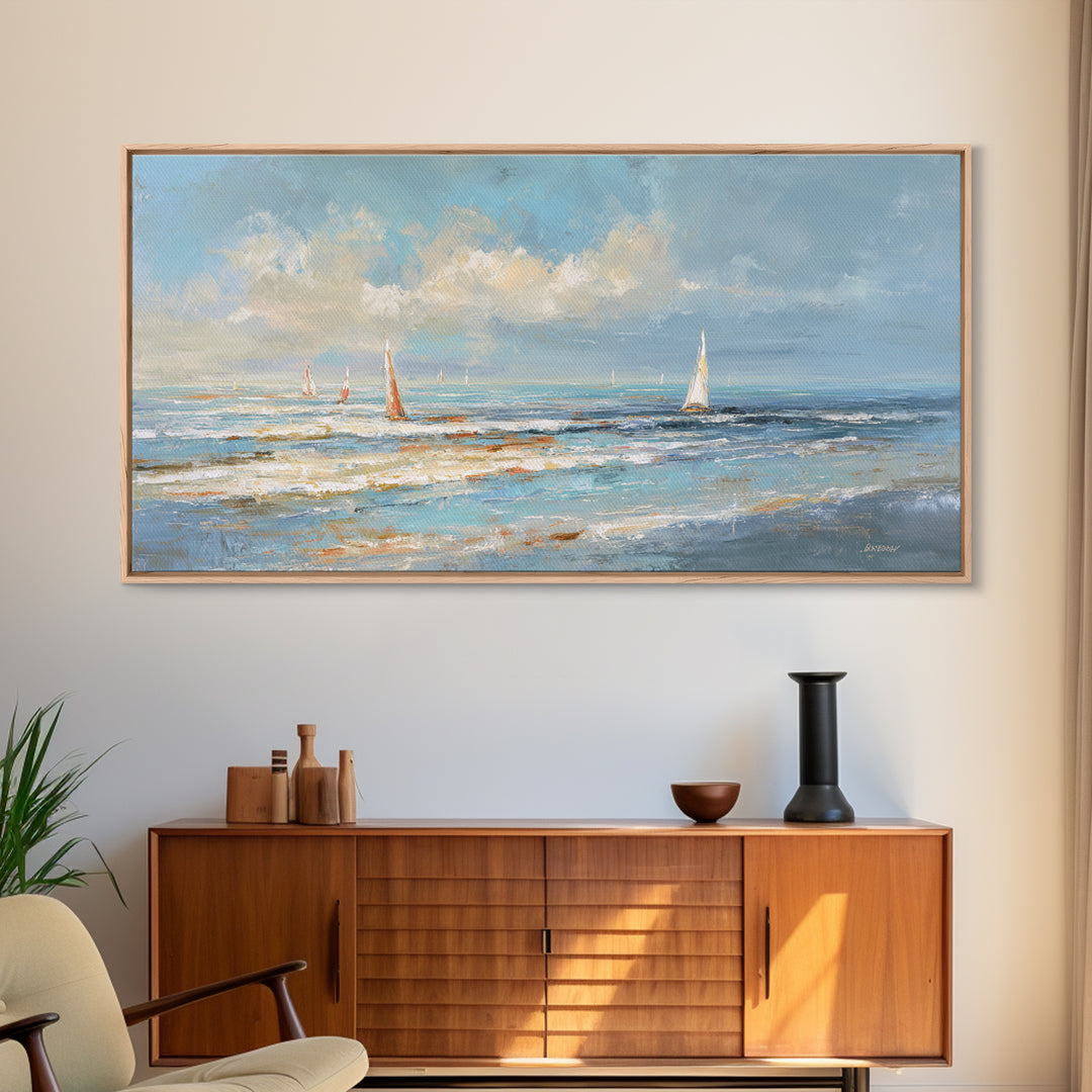 Hotel Coastal Landscape Canvas Print, Master Bedroom, Large Wall Art, Bedroom Decor, Watercolor Art, Sanctuary, Bedroom Prints, MAS-2x1-17