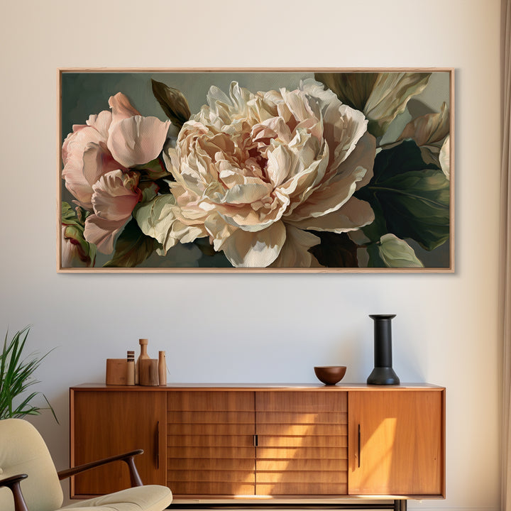 Romantic Neutral Peony Closeup Canvas Print, Master Bedroom, Textured Painting, Bedroom Decor, Fine Art, Sanctuary, Wall Decal, MAS-2x1-22