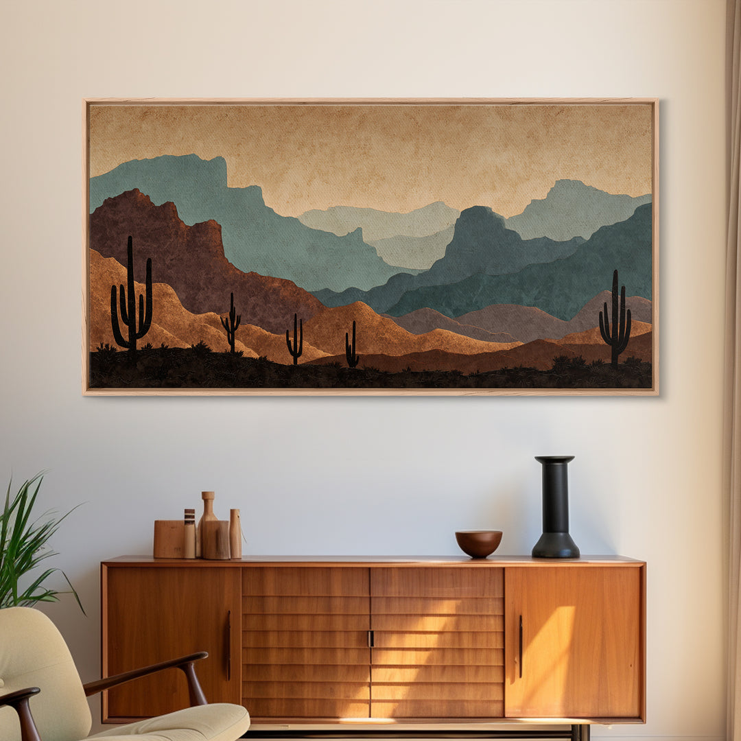 Quiet Desert Dusk Framed Canvas Print, Master Bedroom, Minimalist Decor, Bedroom Decor, Oil Painting, Sanctuary, MAS-2x1-30