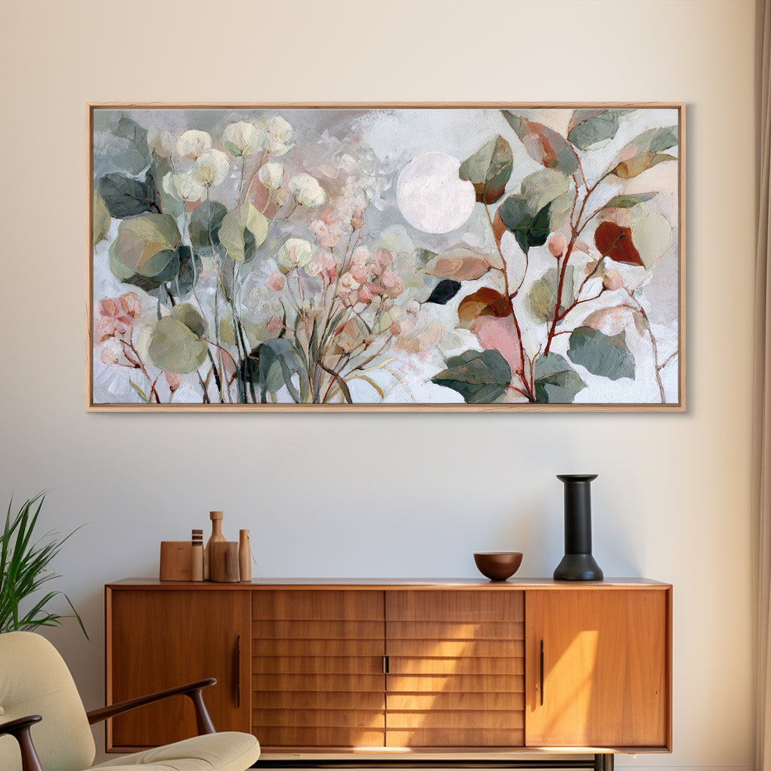 Dreamy Celestial Moon and Botanical Composition Canvas Print, Master Bedroom, Farmhouse Decor, Bedroom Decor, Sanctuary, MAS-2x1-31