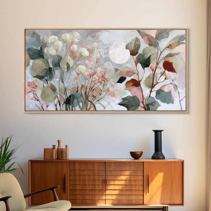 Dreamy Celestial Moon and Botanical Composition Canvas Print, Master Bedroom, Farmhouse Decor, Bedroom Decor, Sanctuary, MAS-2x1-31