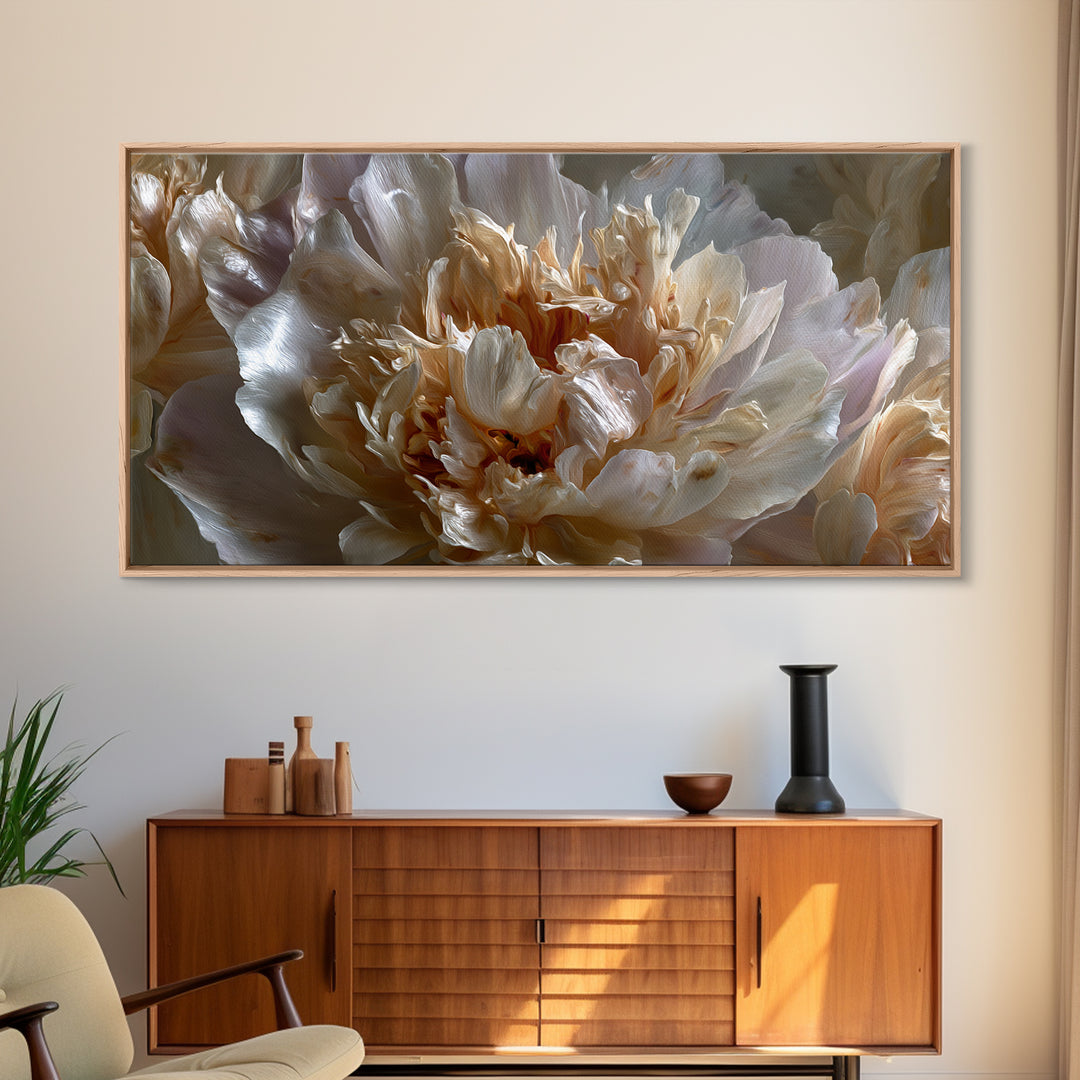 Romantic Neutral Peony Closeup Framed Canvas Print, Master Bedroom, Wall Decor, Bedroom Decor, Sanctuary, Farmhouse Wall Decor, MAS-2x1-46