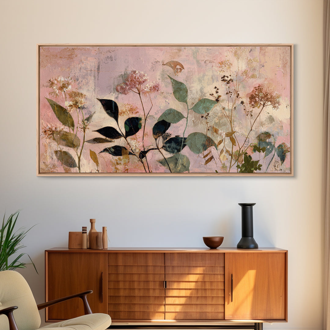 Dreamy Celestial Moon and Botanical Composition Canvas Print, Master Bedroom, Minimalist Wall Art, Bedroom Decor, Sanctuary, MAS-2x1-55