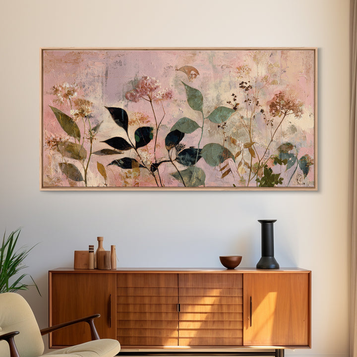Dreamy Celestial Moon and Botanical Composition Canvas Print, Master Bedroom, Minimalist Wall Art, Bedroom Decor, Sanctuary, MAS-2x1-55
