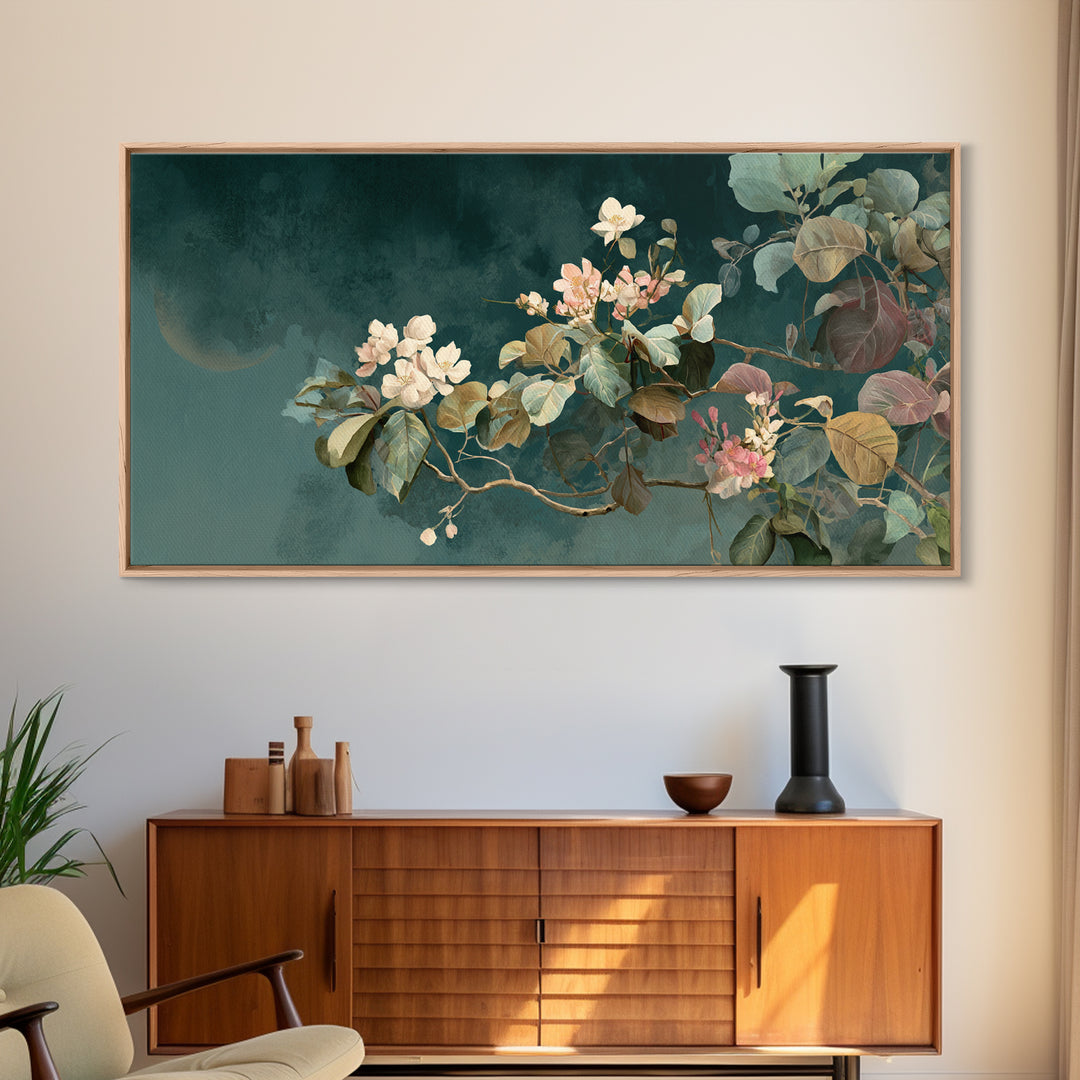 Dreamy Celestial Moon and Botanical Composition Canvas Print, Master Bedroom, Wall Art Prints, Bedroom Decor, Sanctuary, MAS-2x1-7