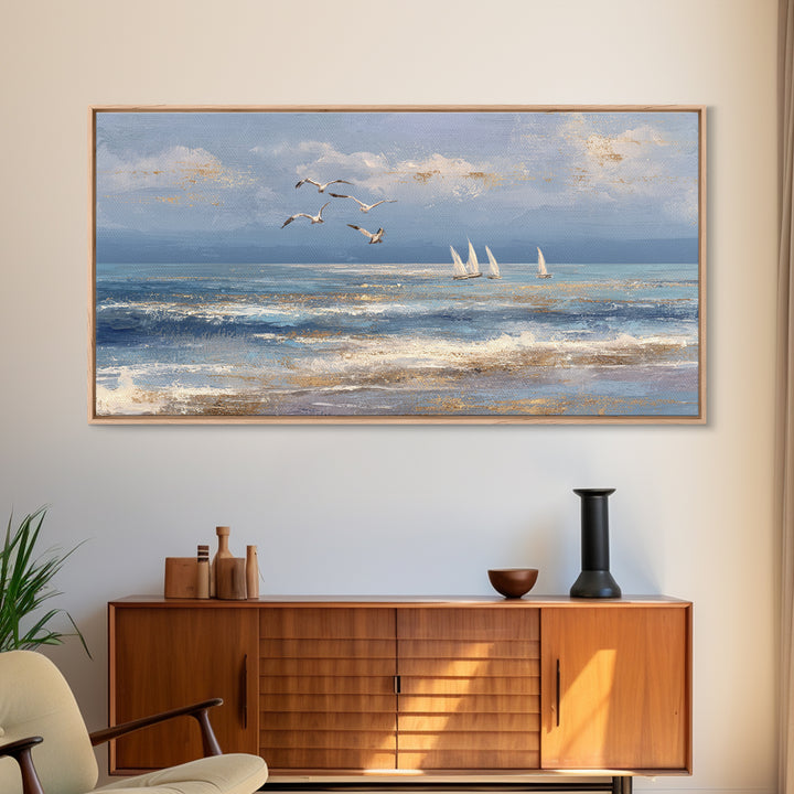 Elegant Moonlit Ocean Horizon Canvas Print, Master Bedroom, Bedroom Prints, Bedroom Decor, Fine Art, Sanctuary, Gallery Decor, MAS-2x1-93