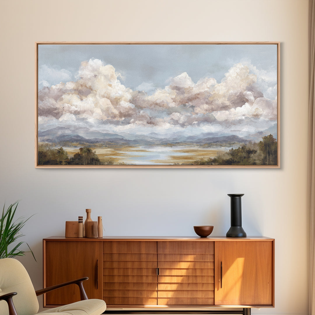 Blush and Taupe Cloudscape Canvas Print, Master Bedroom, Wall Decal, Bedroom Decor, Watercolor Art, Sanctuary, MAS-2x1-98