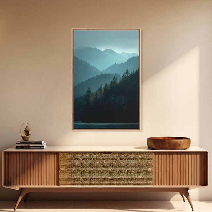 Calm Misty Forest Panorama Framed Canvas Print, Master Bedroom, Wedding Decor, Bedroom Decor, Sanctuary, Rustic Home Decor, MAS-2x3-12