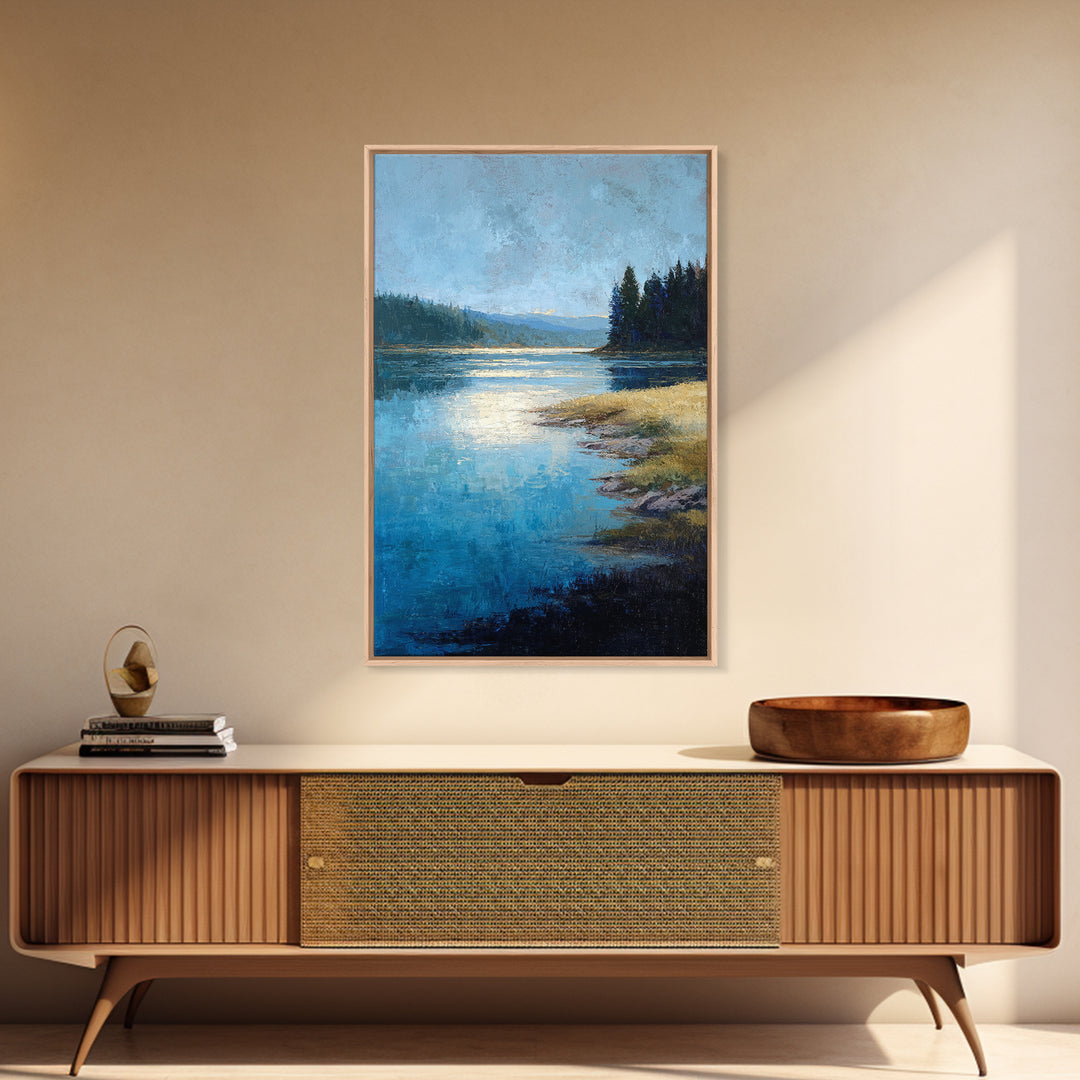 Serene Lake with Pale Morning Reflection Canvas Print, Master Bedroom, Minimalist Decor, Bedroom Decor, Oil Painting, Sanctuary, MAS-2x3-15