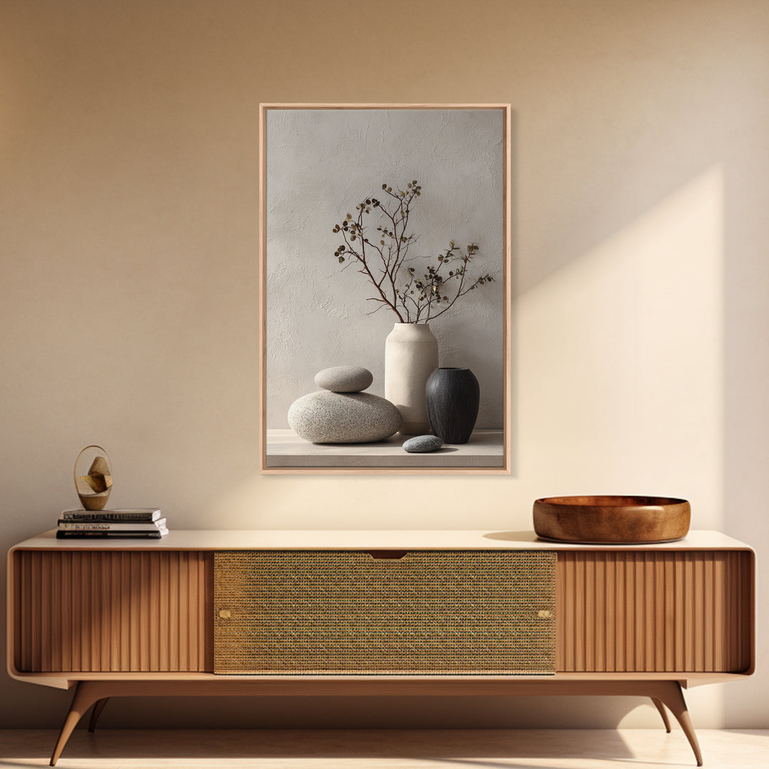 Minimal Stone Shapes Framed Canvas Print, Master Bedroom, Bedroom Decor, Abstract Art, Sanctuary, Bedroom Wall Decor, MAS-2x3-48