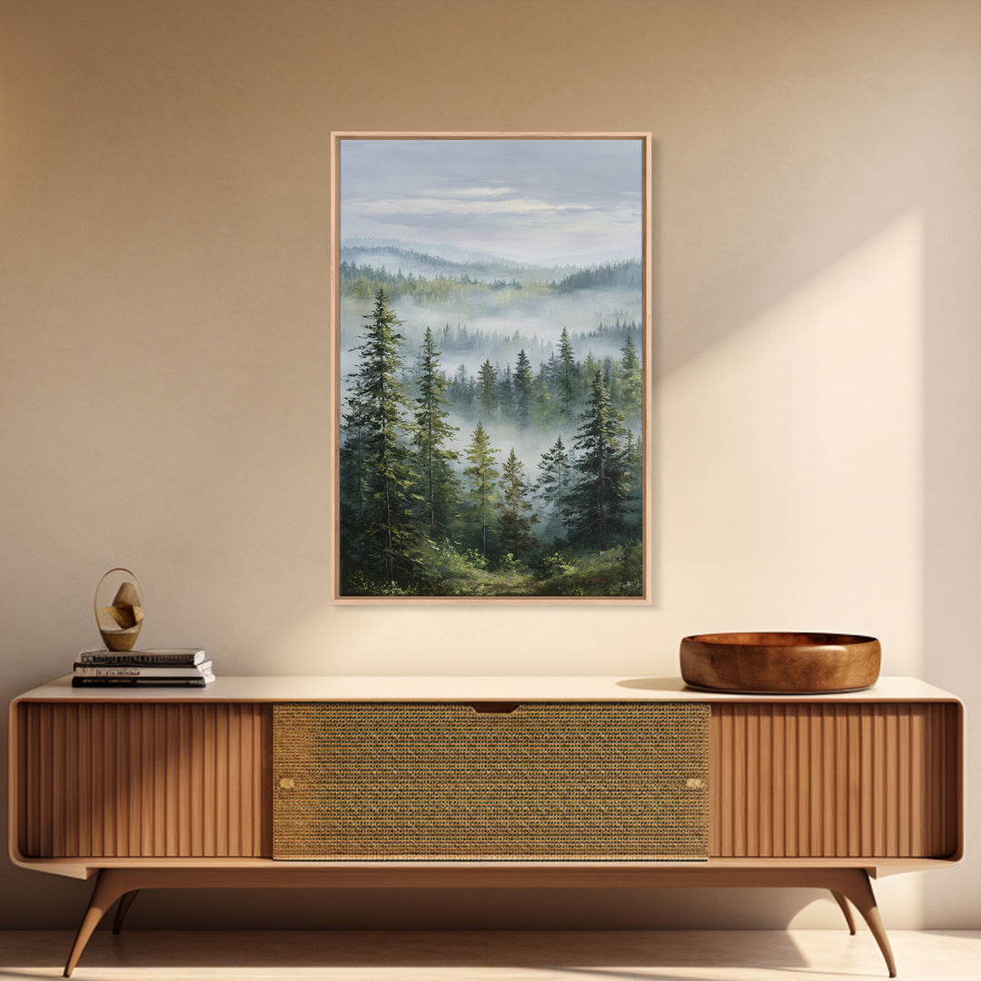 Calm Misty Forest Panorama Framed Canvas Print, Master Bedroom, Printable Art, Bedroom Decor, Sanctuary, Wall Art Bedroom, MAS-2x3-60
