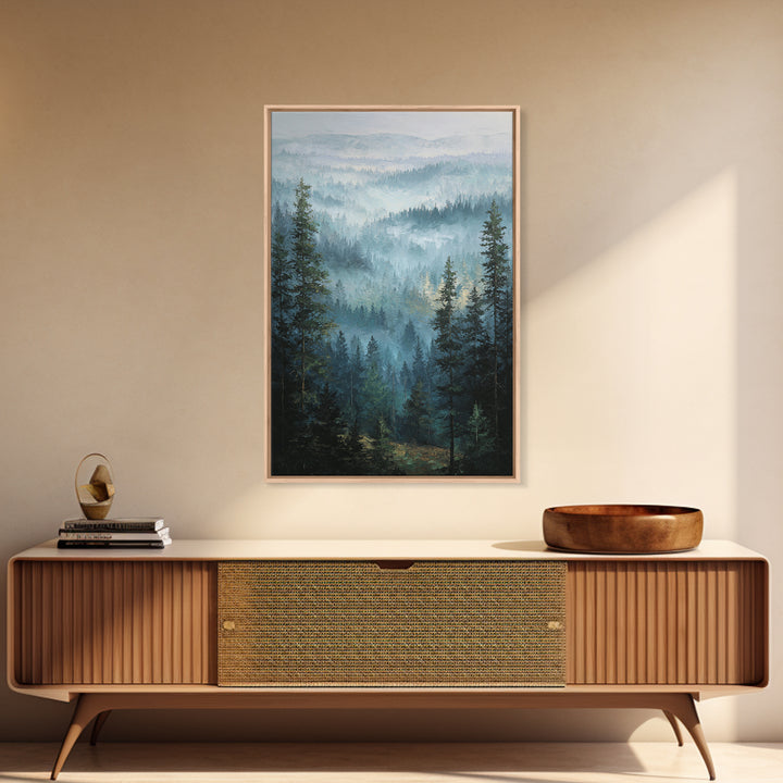 Calm Misty Forest Panorama Framed Canvas Print, Master Bedroom, Modern Decor, Bedroom Decor, Fine Art, Sanctuary, Wall Decor, MAS-2x3-84