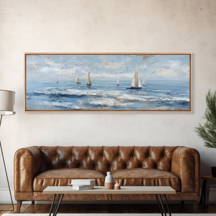 Hotel Coastal Landscape Canvas Print, Master Bedroom, Farmhouse Wall Art, Bedroom Decor, Oil Painting, Sanctuary, MAS-3x1-13