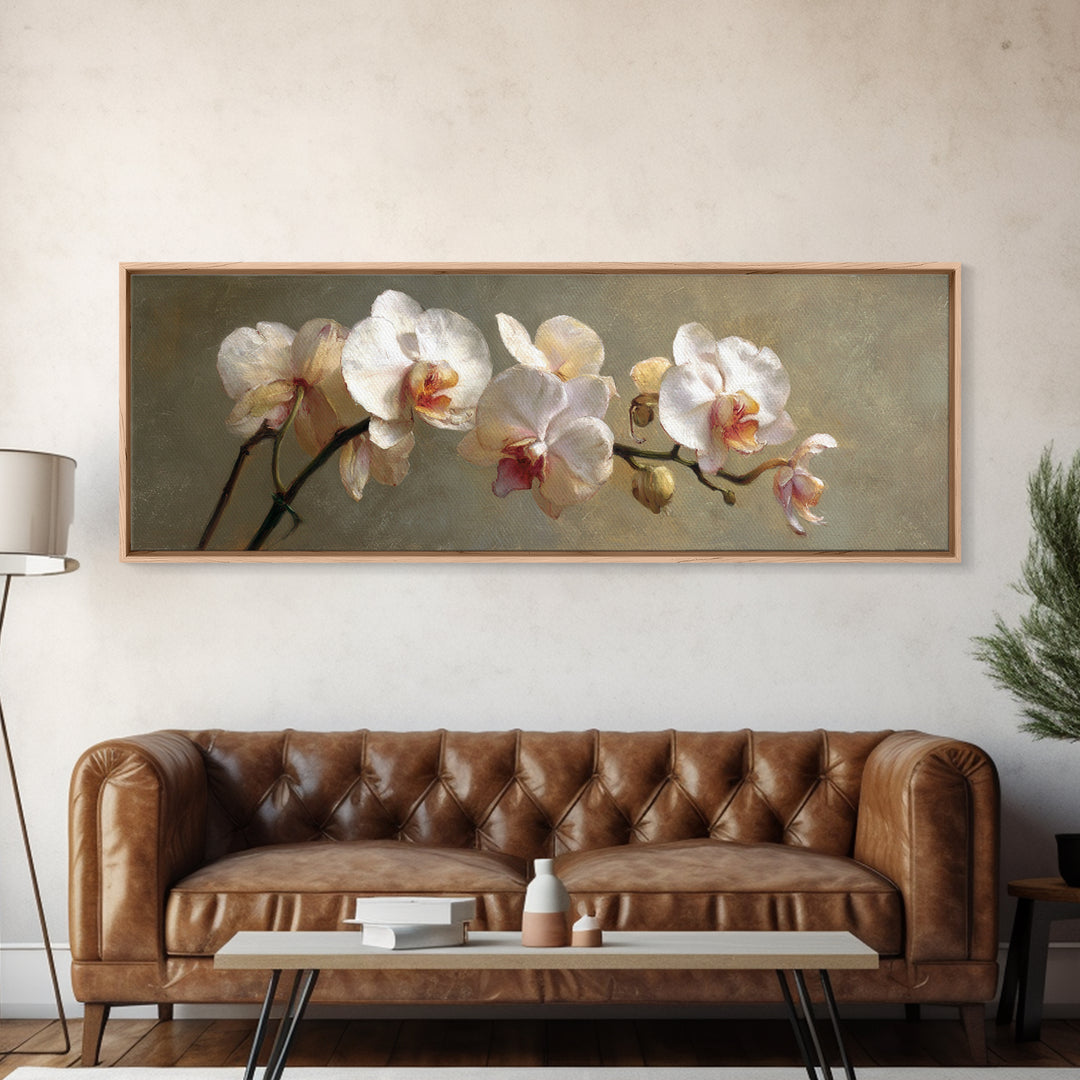 White Orchids Against Warm Gray Background Canvas Print, Master Bedroom, Set of 2 Prints, Bedroom Decor, Abstract Art, MAS-3x1-25