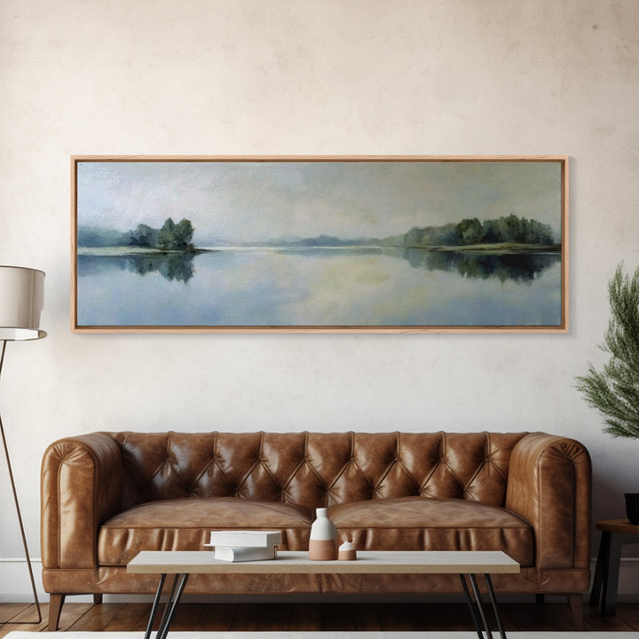 Serene Lake with Pale Morning Reflection Framed Canvas Print, Master Bedroom, Wedding Decor, Bedroom Decor, Fine Art, Sanctuary, MAS-3x1-47